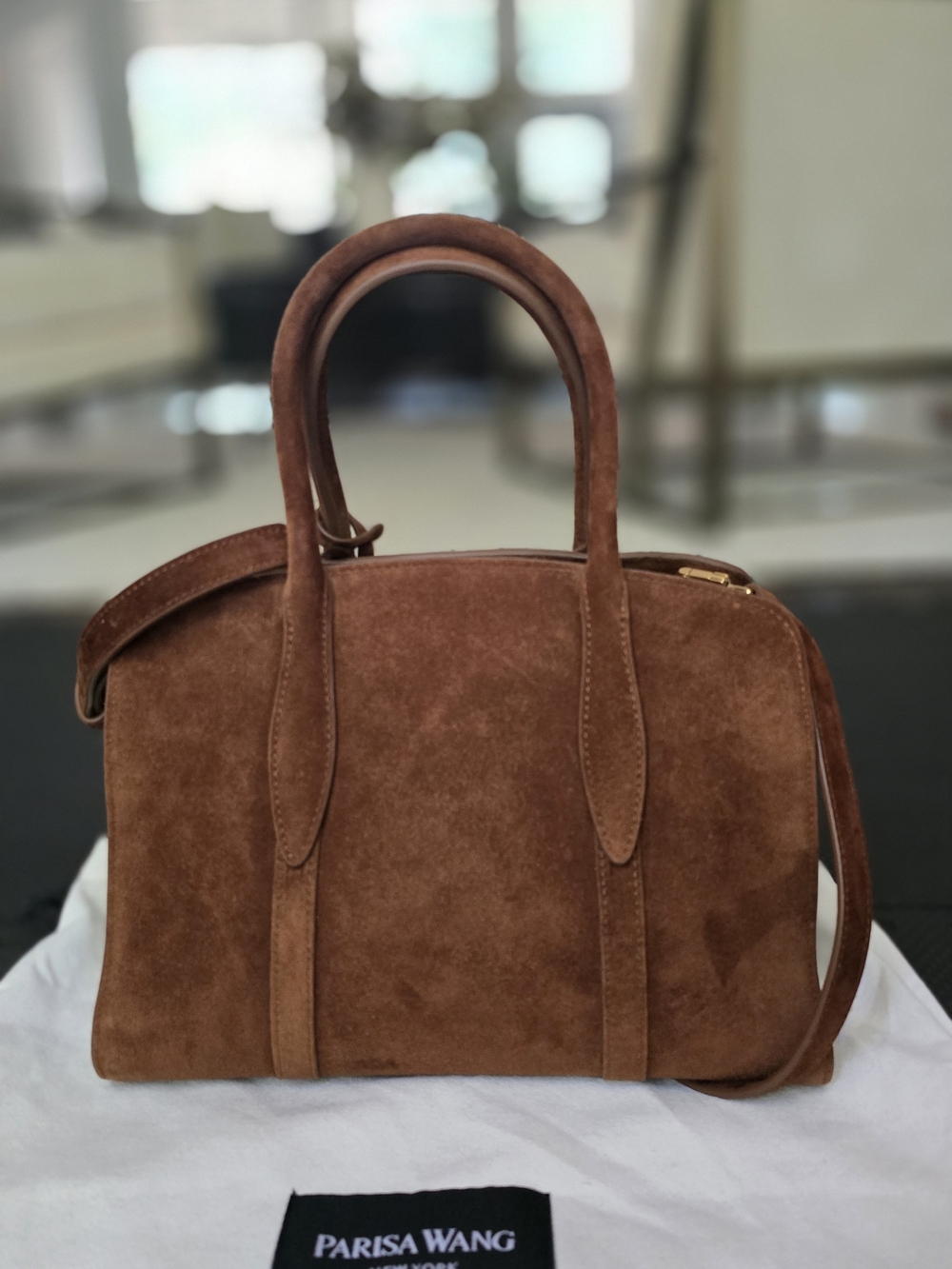 🔥 Parisa Wang Gabrielle 27 Brown Suede Bag with strap and dust bag